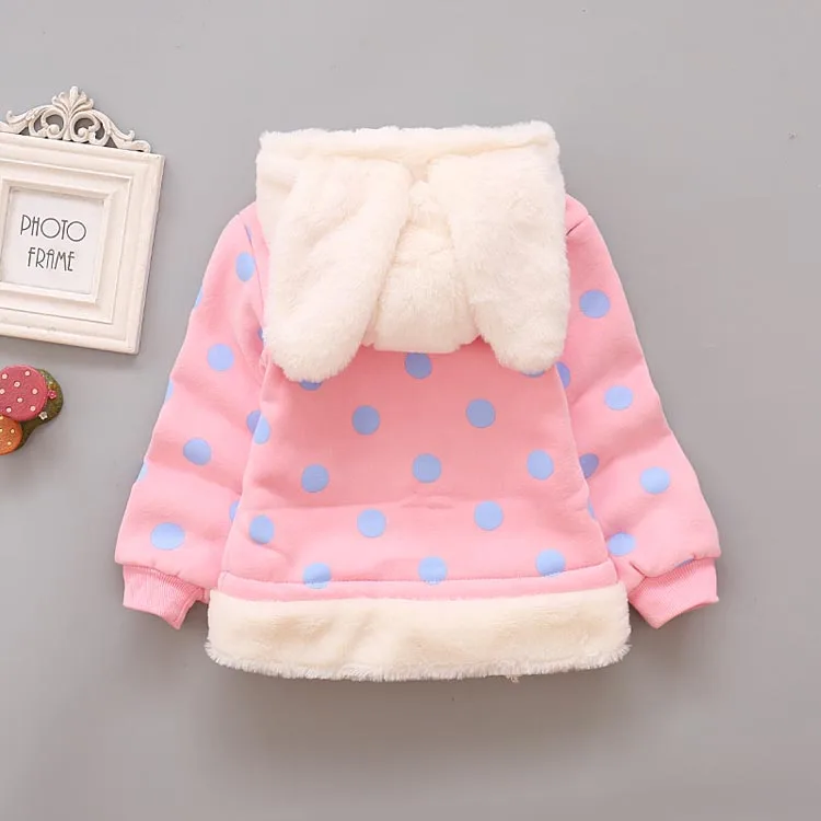 
Wholesale winter children coat velvet coat girls dot rabbit ears hooded jacket 