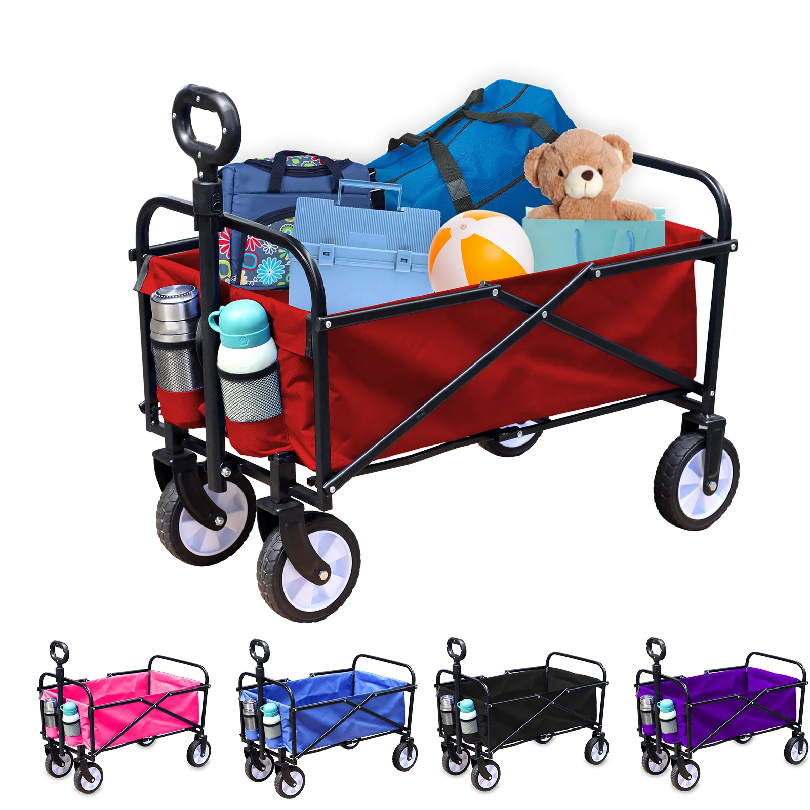 Portable Large Capacity Beach Wagon, Heavy Duty Utility Collapsible Wagon with All-Terrain Wheels, for Sports, Shopping, Camping