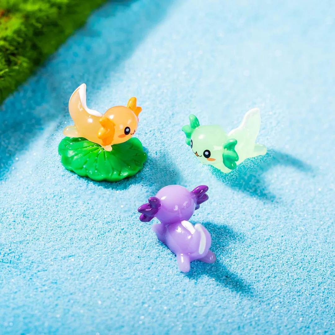 Cartoon Miniature Figurines Cute Resin Multi Color Axolotl Fish Multi Animal Keychain Toy Model for Fish Tank Aquarium Decor