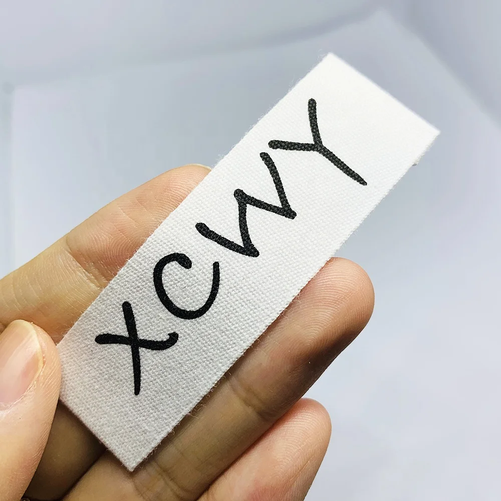 Customized Design One Color Print Natural Cotton Garment Labels/Clothing Tags/Silk Screen Printed Cotton Label Tags