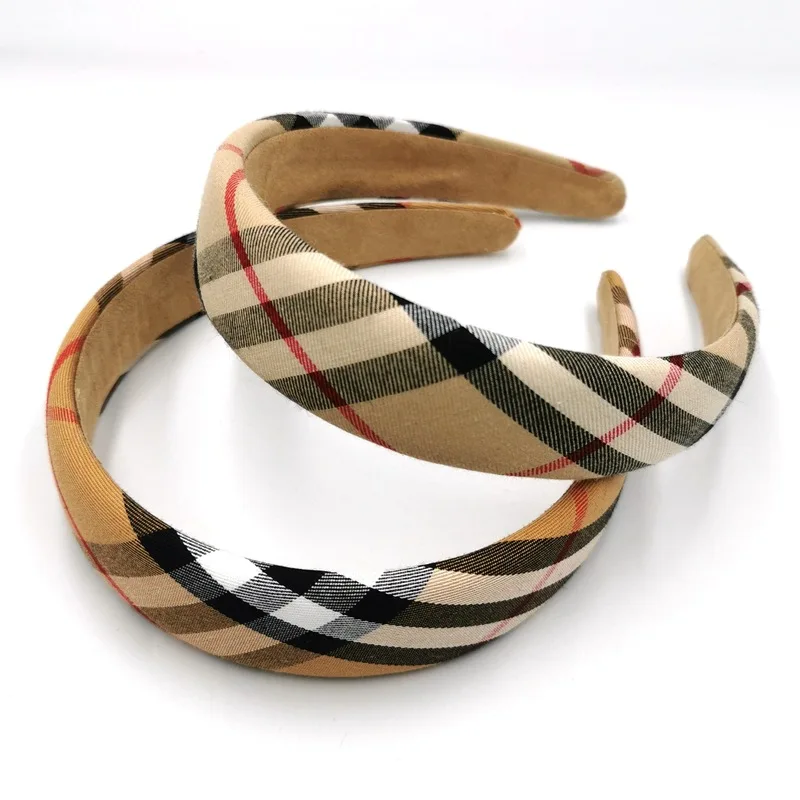 Luxury Famous Brand 3cm/4cm Width Sponge Headband Plaid Pattern Hair Scrunchies Hair Band For Women Accesorios Para El Cabello