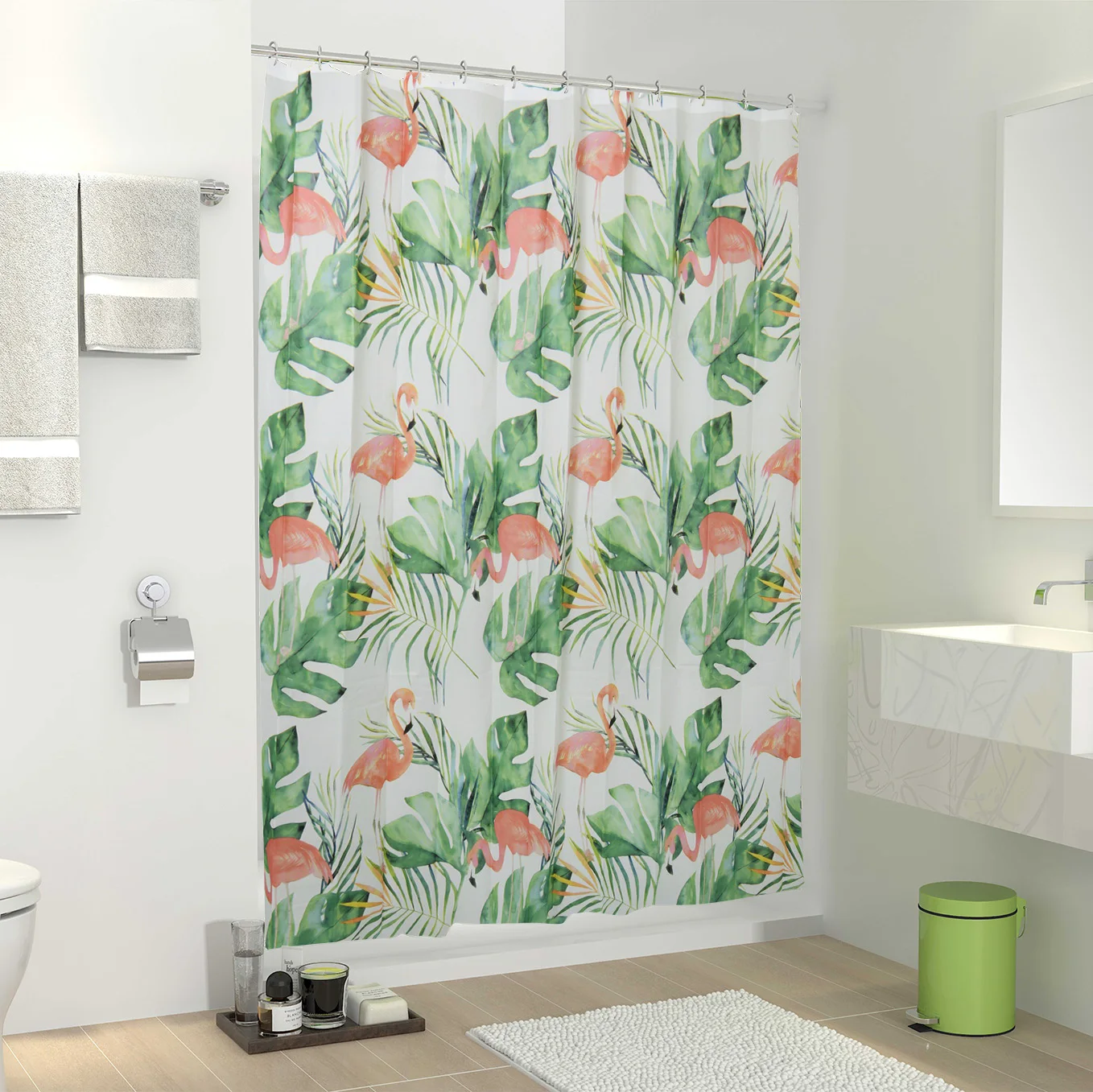 Modern 3D Printed Bathroom Shower Curtain Set with PEVA Rugs and Linen Hooks Water Proof New Design for Hotels