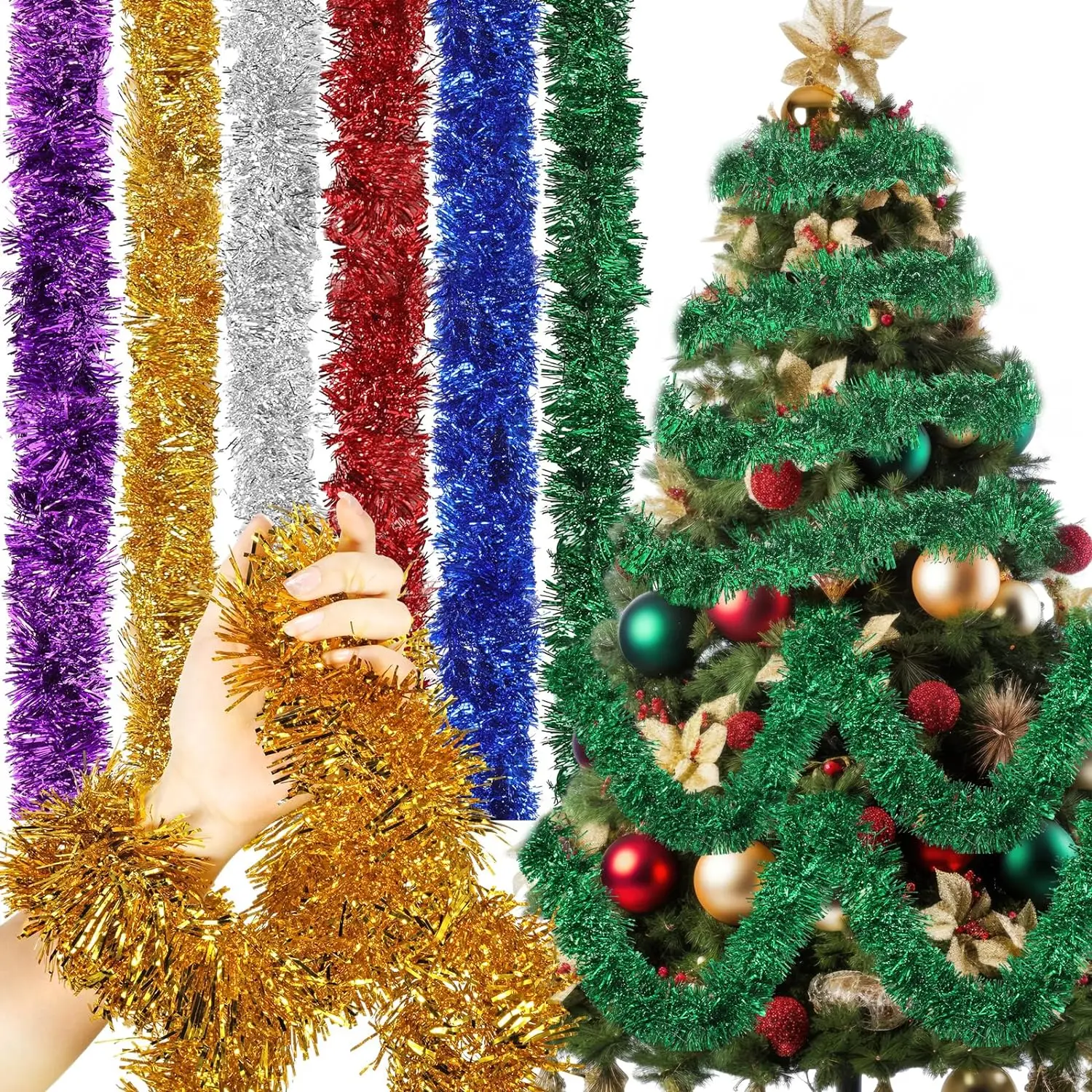 Cheap 6cm PET PVC Indoor Hanging Tinsel Garland for Festival & Wedding Decoration DIY Christmas Tree Decorations