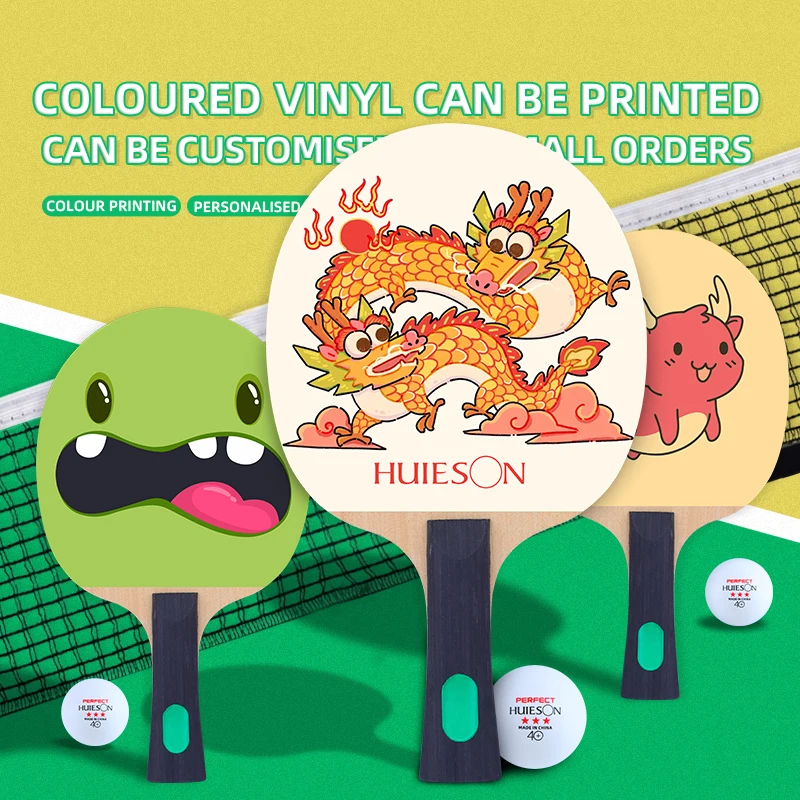 Huieson DIY Print On Rubber OEM Custom Cheap 5 Layer Pure Wood 2 Cable Training Table Tennis Bat Racket table tennis Blade