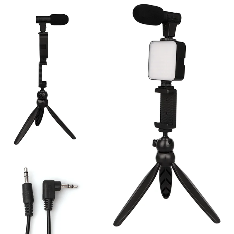 Mobile Phone Clip Tripid Mike microphone Kit Set Rechargeable Portable Conference live LED Mini Video Light Camera Fill Lamp