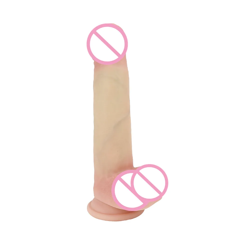 8 inch Realistic Silicone Sliding Dildo Dual density penis outer skin can be moved up and down by hand