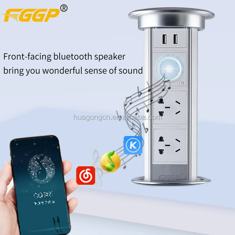 Kitchen Intelligent smart Motorized Auto Pop up Tabletop Countertop Universal USB Power Socket with Speaker wifi