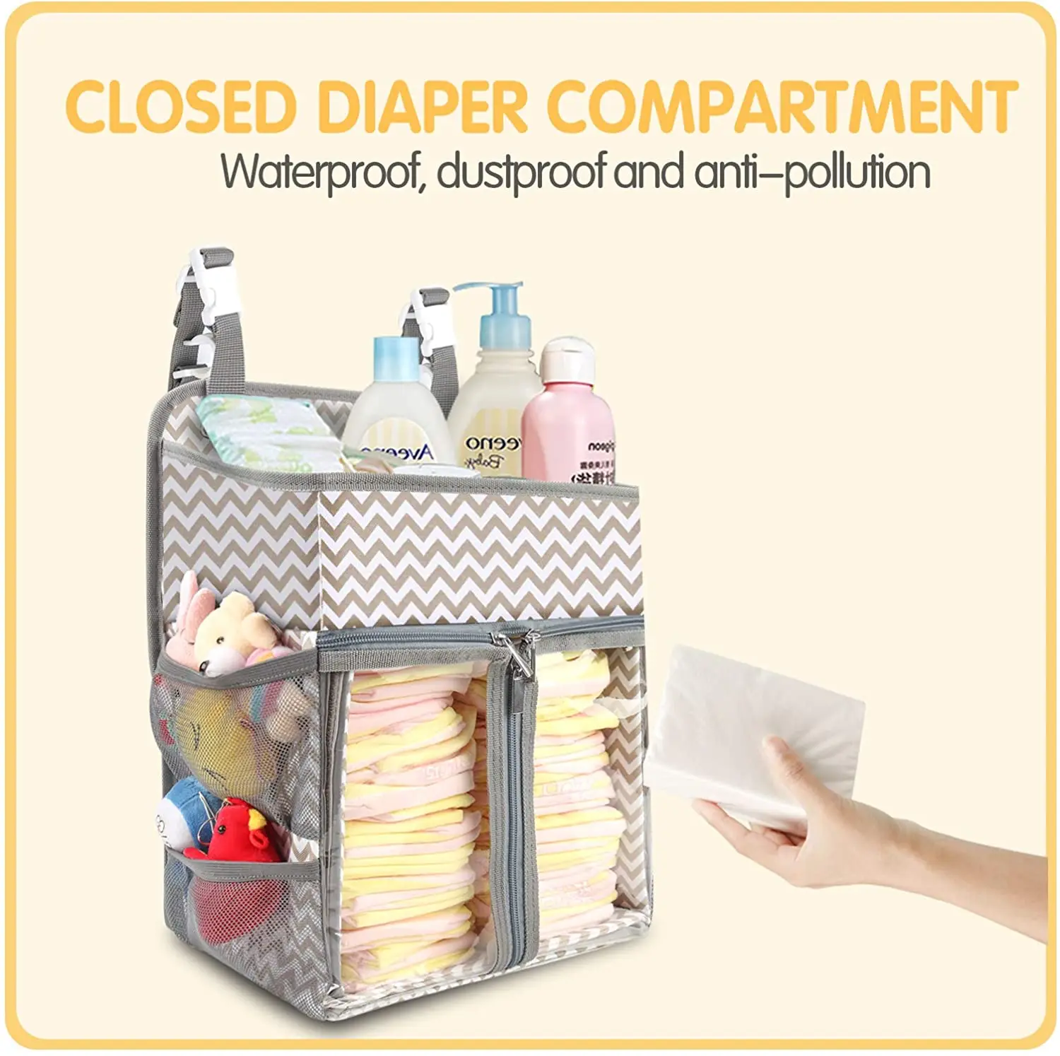 
Large Capacity Waterproof Nursery Storage Organizer Hanging Baby Diaper Organizer Bag 