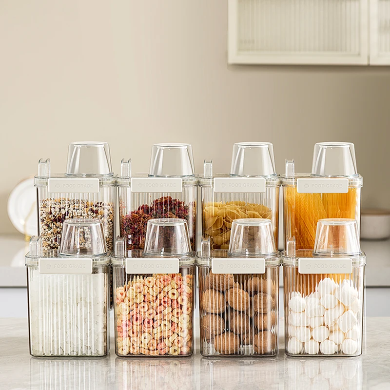 1300ml 1800ml Newest Plastic Durable Kitchen Airtight Dry Food Rice Storage Box Container with Measuring Cup and Pour Spout