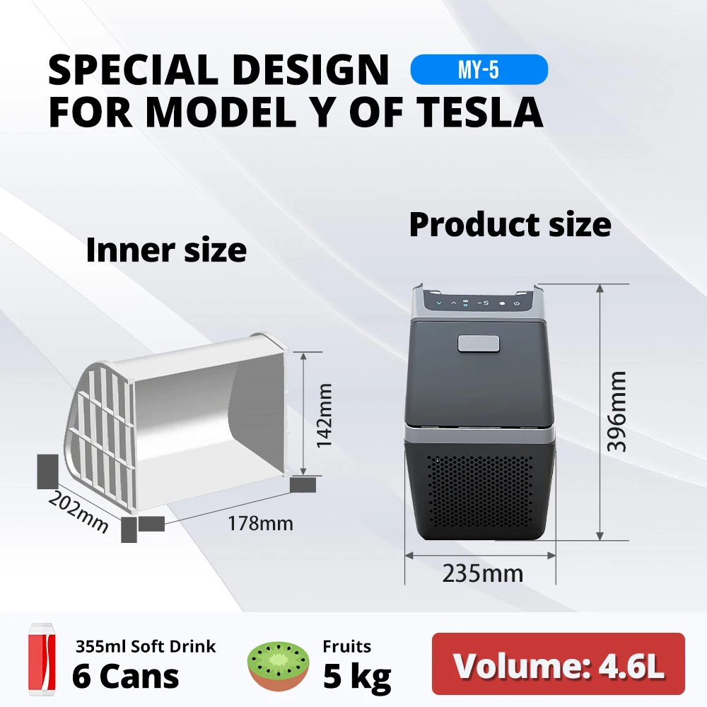 4.6L Model Y Built-In Fridge LED Control Panel 12V  Model Y Interior Accessories Tesla Model Y Backseat Mini Refrigerator