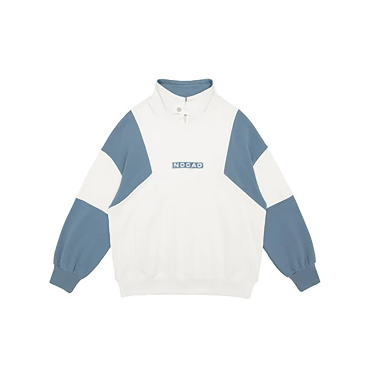 Nocao Korean street style casual fashion loose stand collar contrast color long sleeve pullover sweatshirt for men and women