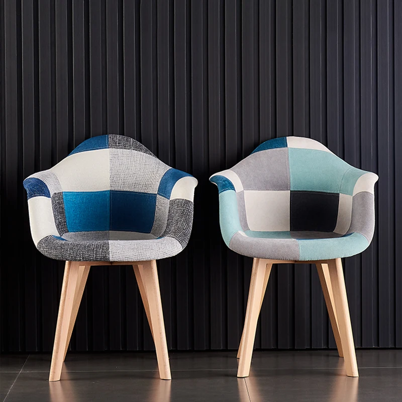 Manufacturer sells 2021 modern kitchen chair modern nordic design Patchwork fabric dining chair with wooden leg
