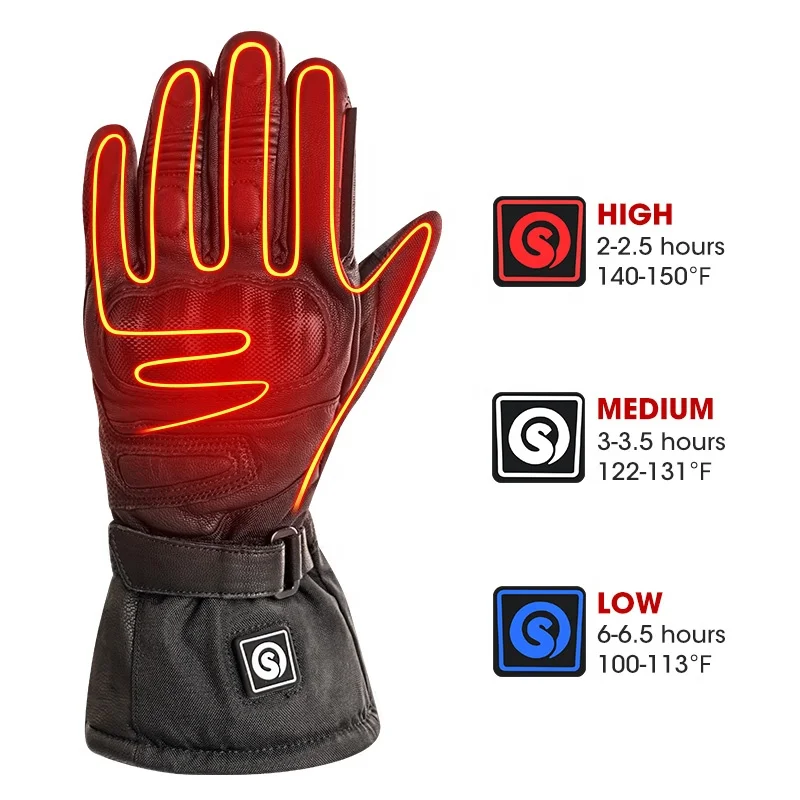 Winter Men Motorcycle Rechargeable Genuine Leather Motorbike Electric Heated Gloves