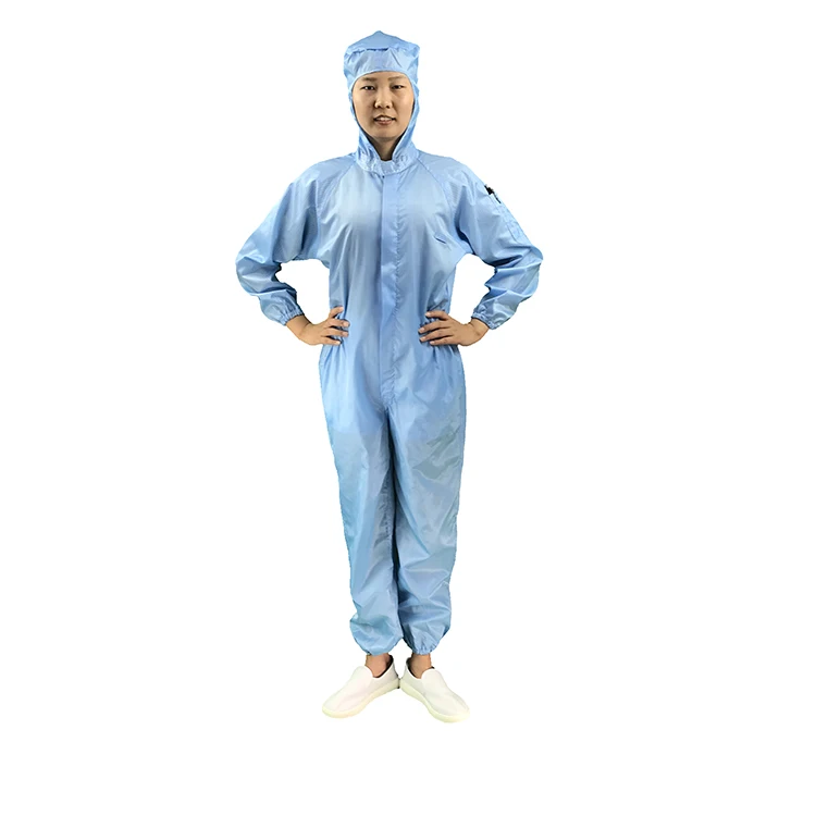 
5mm Stripe Blue Reusable Washable Custom Cleanroom ESD Clothing Hooded Anti-Static Coveralls 
