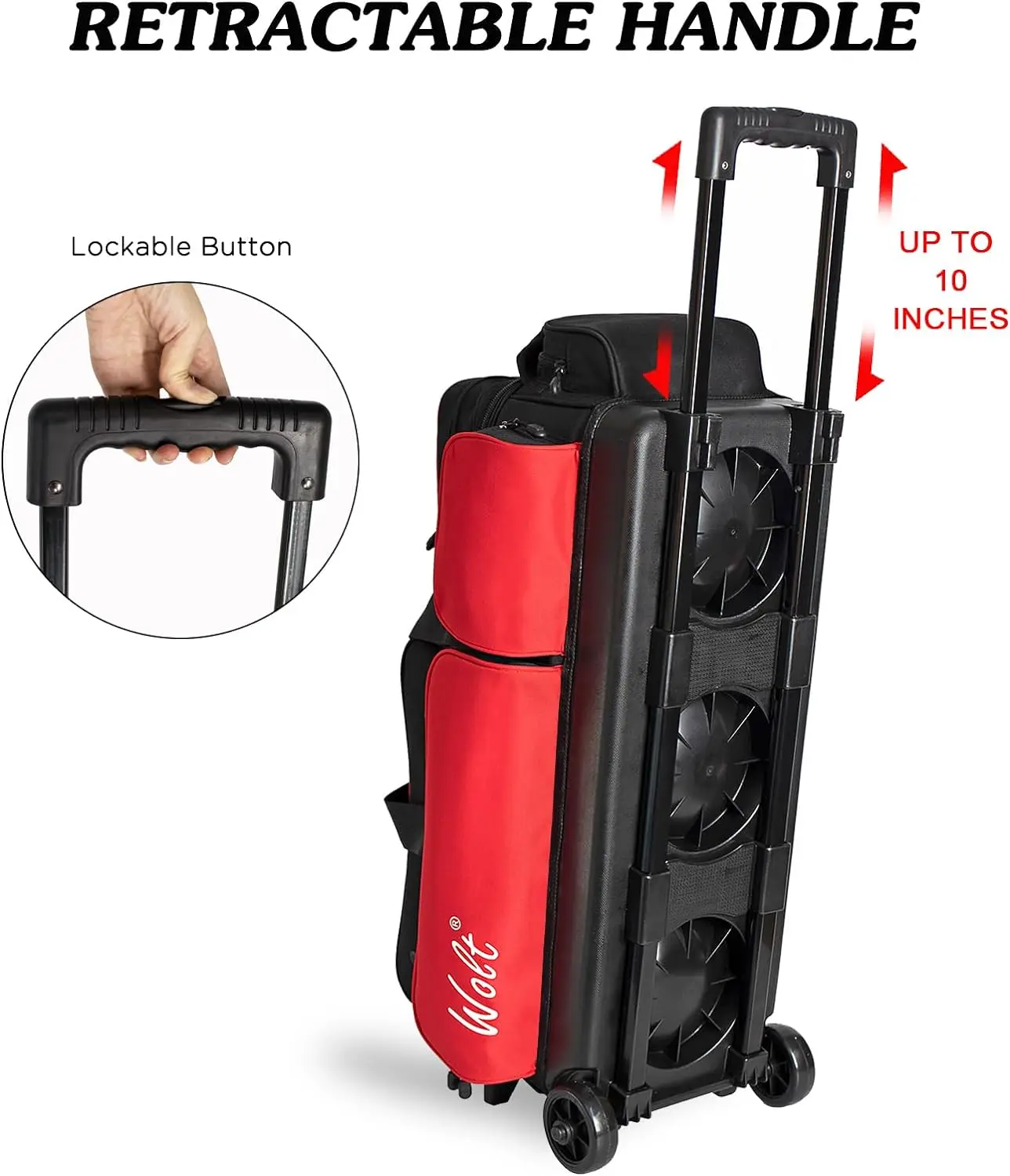 WOLT 3 Ball Bowling Bags with Wheels with Separate Shoe Compartment Ultra-large Capacity Accessory Pocket Retractable Handle