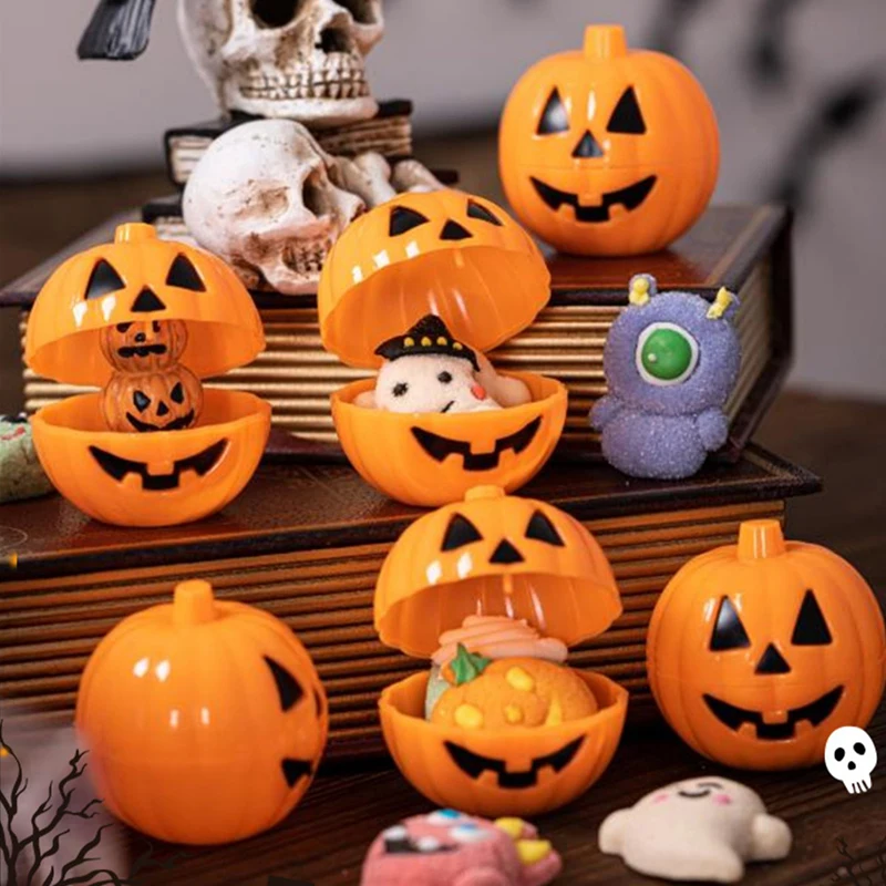 Halloween Pumpkin Bucket Blind Box Twisted Egg Storage Mini Pumpkin Shell Christmas New Year Parties Tricky Open Lid Candy