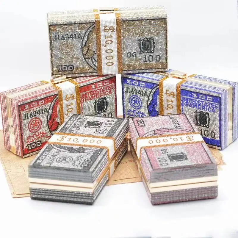 2021 Luxury Dollars Bling Rhinestone Purse Diamond Party Mini Bags Lady Handbags Dollar Money Clutches For Woman Handbag