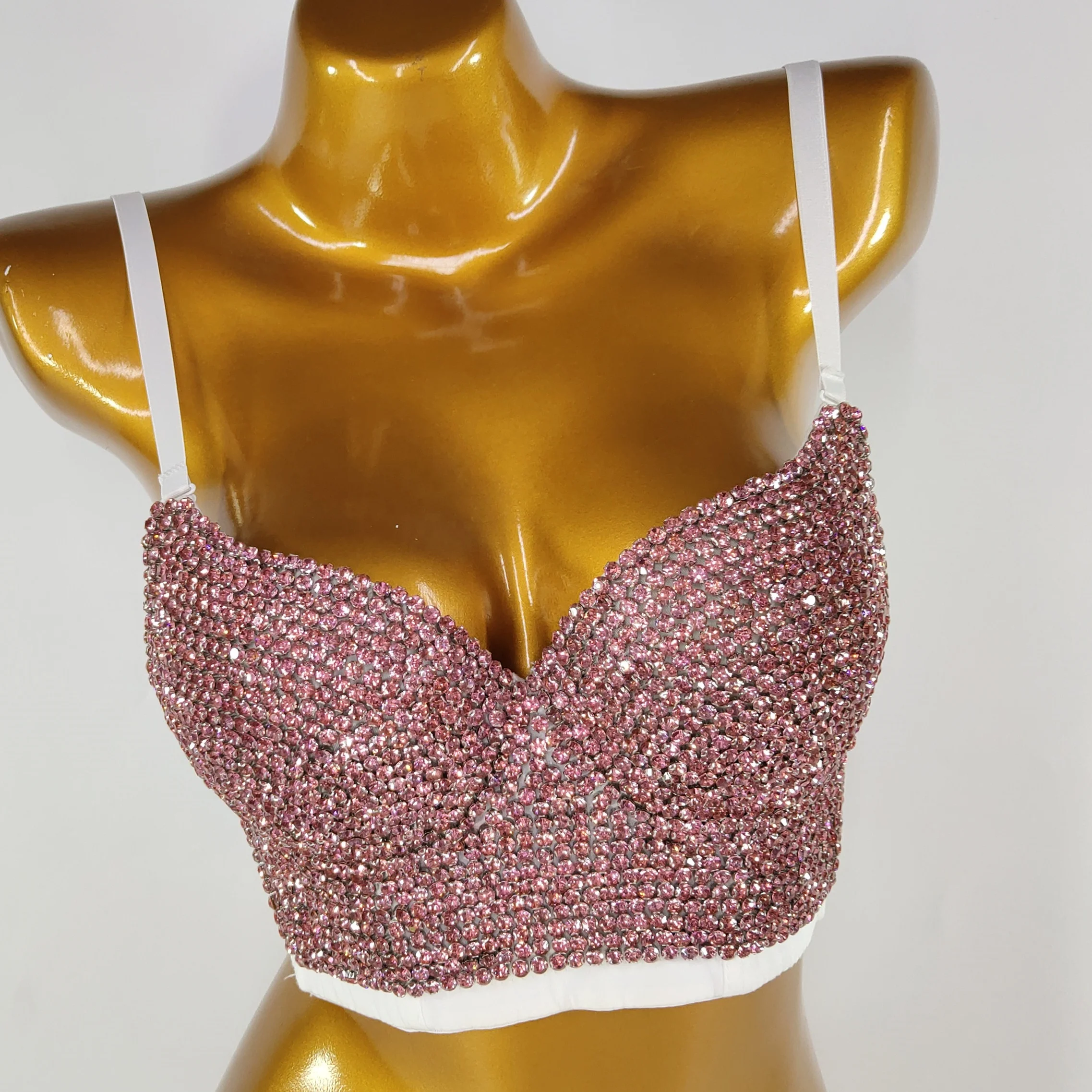 Женский Белый телесный сексуальный бюстгальтер пуш-ап со стразами