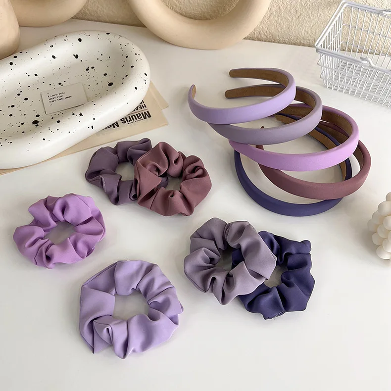 2022 Scrunchies Headband set Custom fabric hair hoop Girl fashion curly hair scrunchies accessories Soft sponge padded headbands