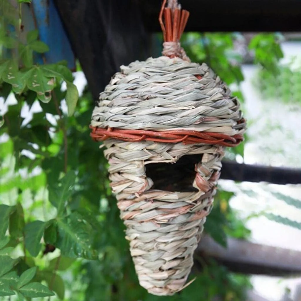 WILDMX Handwoven Natural Grass Hanging Hummingbird Nest Bird House,Outdoor Bird Box,Bird Case Attracts Many Little Birds