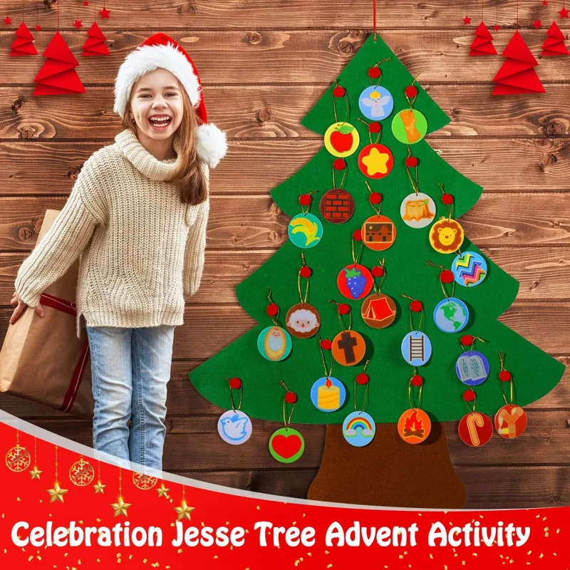 Felt DIY 26 Pcs Christmas Tree Advent Ornaments Countdown Set Advent Calendar Family Celebration for Home Wall Decor Hanging