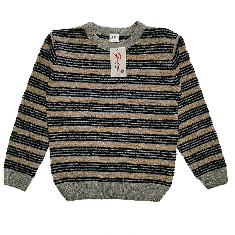 Top-Level Custom Style Boy Sweaters Stripe Over Sized Sweater Elastic Round Neck Knitted Sweater