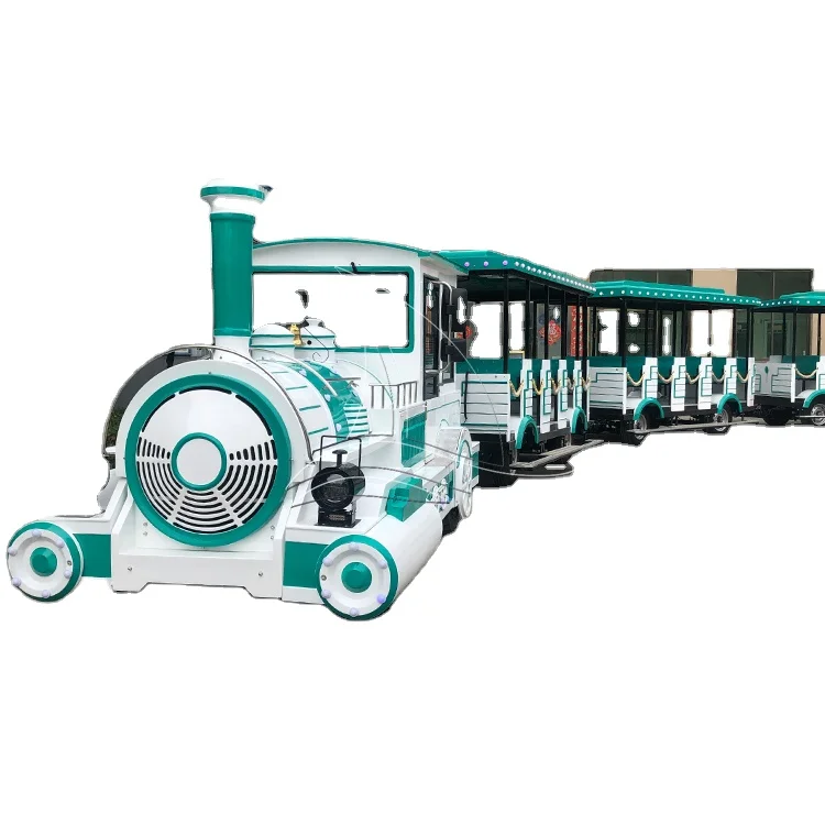 Electric 24 Capacity Trackless Big Train Green Outdoor Trackless Train Ride in Public Playground for Sale
