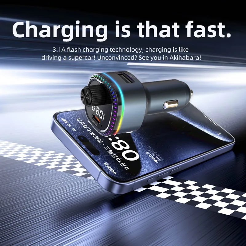 C58 Bluetooth Handsfree Call MP3 Music Player FM Transmitter Type C USB Port Car Charger Adapter