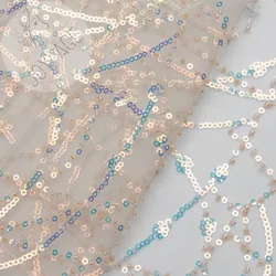 Polyester 9mm Embroidery Transparent Sequins Net Mesh Tulle Lace Stripes Wed Dress Fabric With Beads