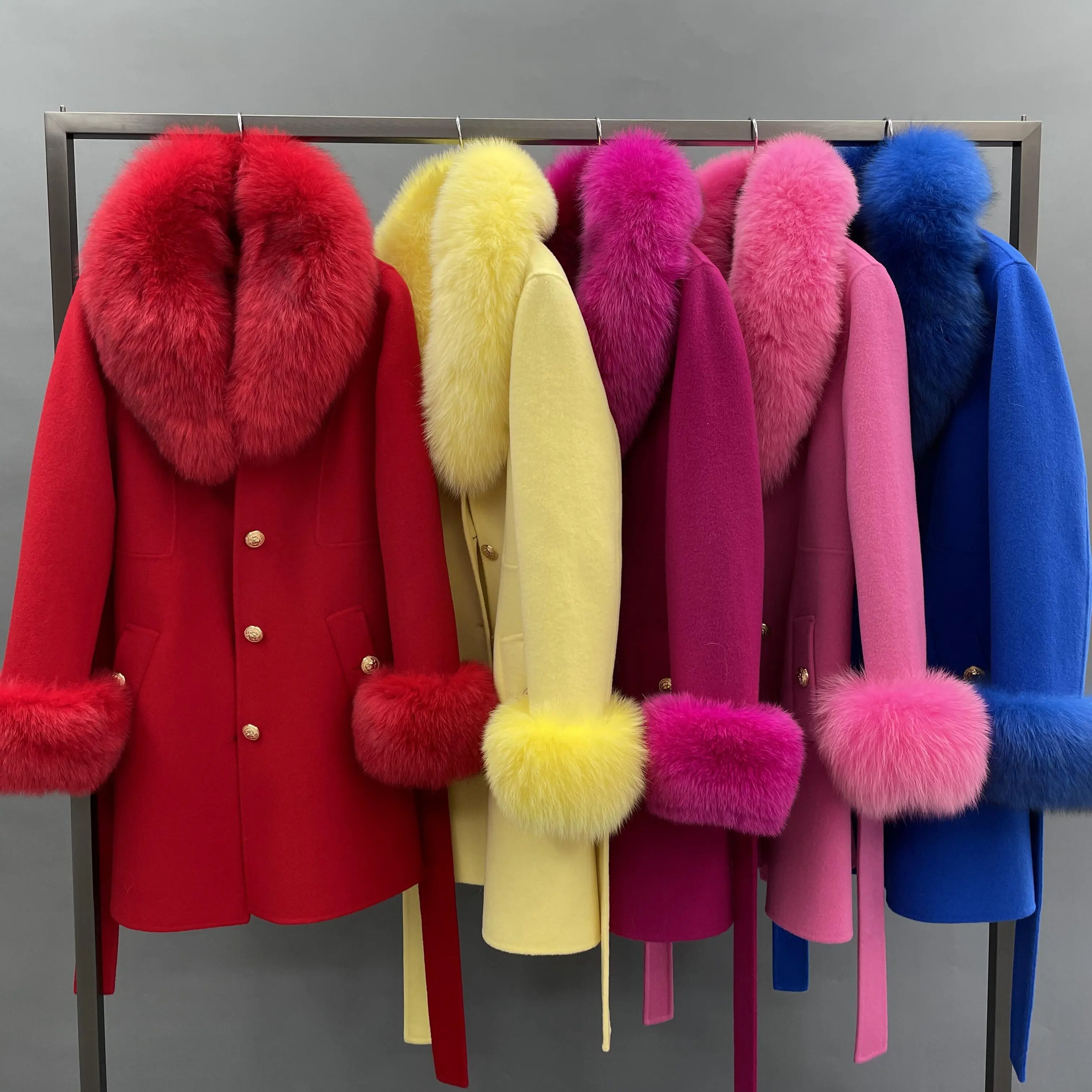 Custom winter multicolour women coats single breasted elegant luxury extra long ladies cashmere coats