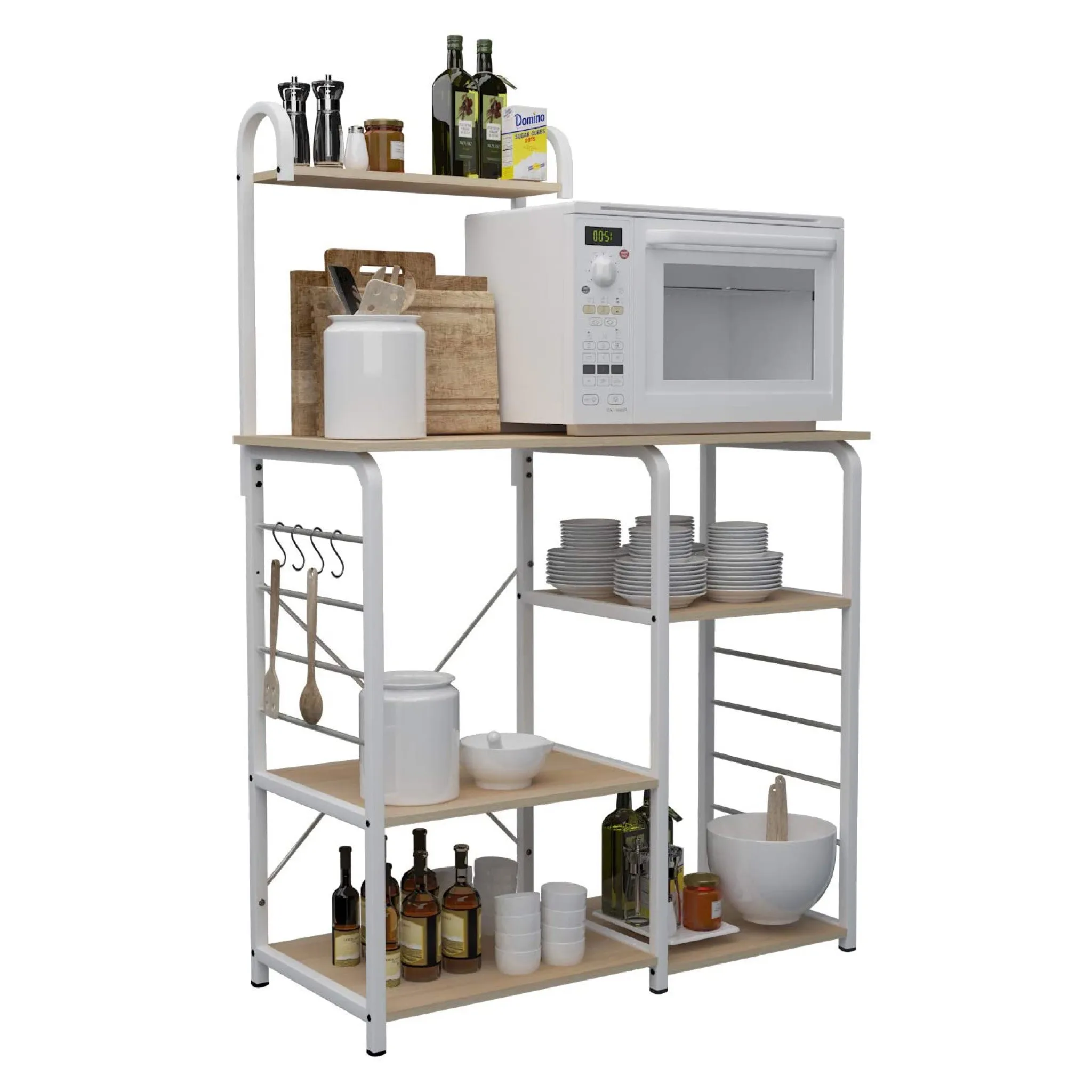 Multi-layer save space multi-functional storage kitchen trolley utensils racks living room kitchen cart wooden with metal legs