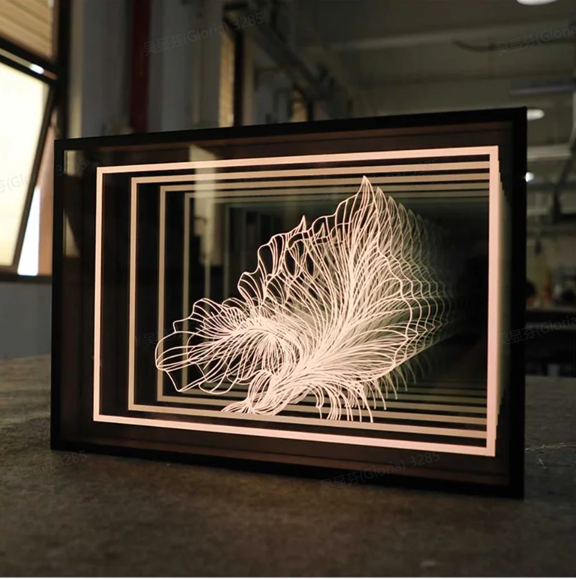 Custom luxury infinite 3d acrylic mirror logo for creative chandelier decoration