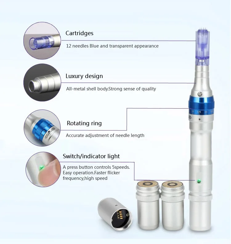 Hot selling automatic wireless derma pen microneedle dr.pen a6 with 2 rechargeable batteries