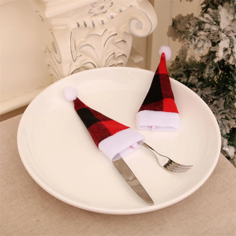 2024 Christmas Tableware Holder Bag and Hat Home Decor Accessories for Kitchen Christmas Figurine & Toys