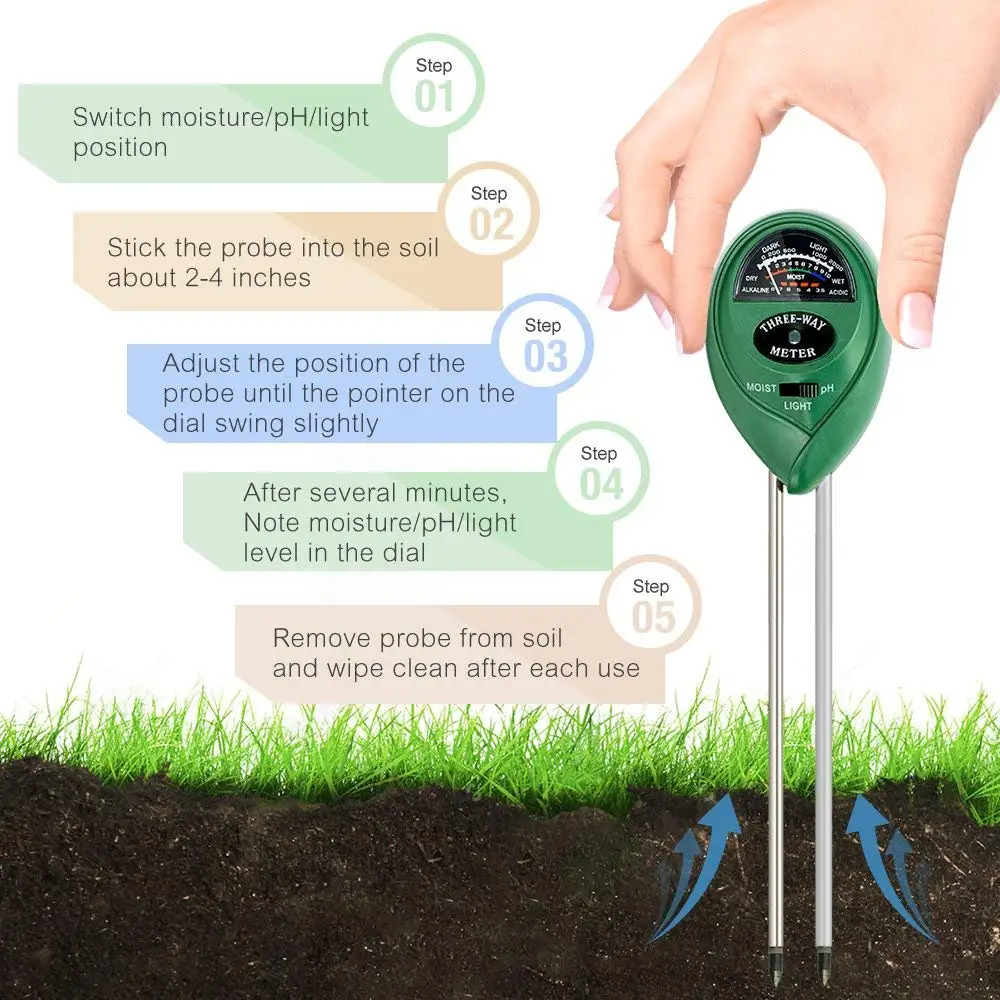 High Quality Portable 3 In 1 gardening plant flowerpot tester soil moisture meter/PH Meter/illuminance meter