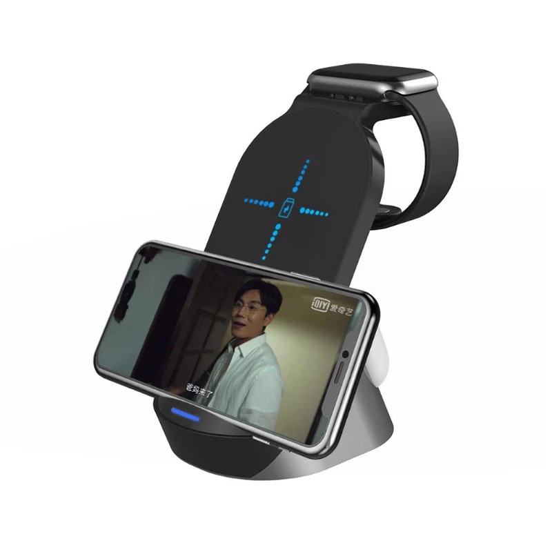  High Quality Desktop Vertical Mobile Phone Stand Multifunctional 3 In 1 Wireless Charger 15W Fast Charging For Apple