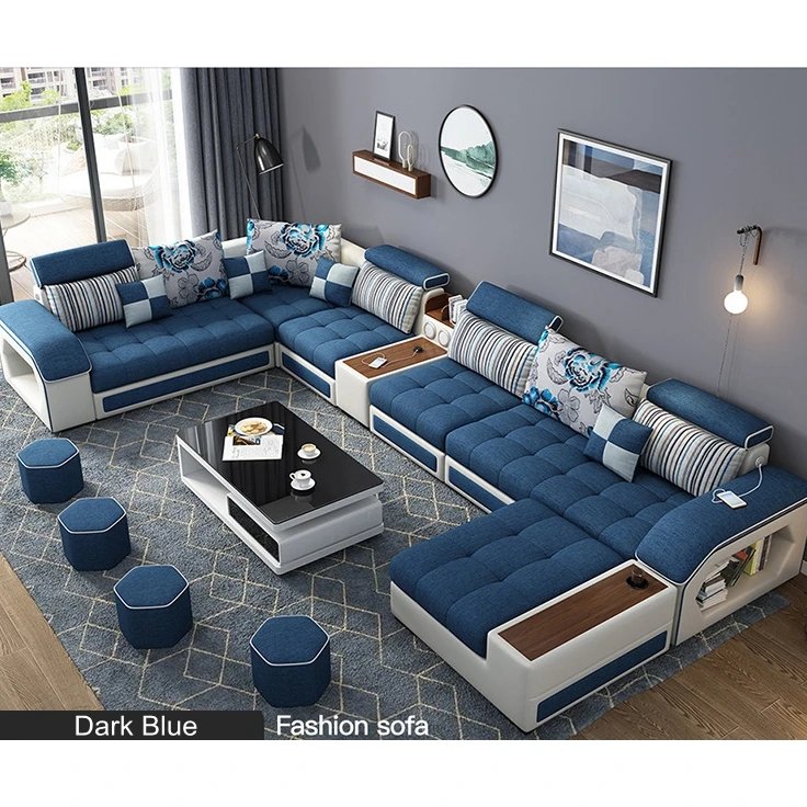 Living room new model fashion sectional corner U shaped 7 seater fabric luxury furniture sofa set for home