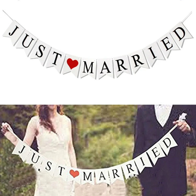 Just Married Banner Wedding Decorations Bunting Photo Booth Props Signs Garland Bridal Shower Wedding Decoration