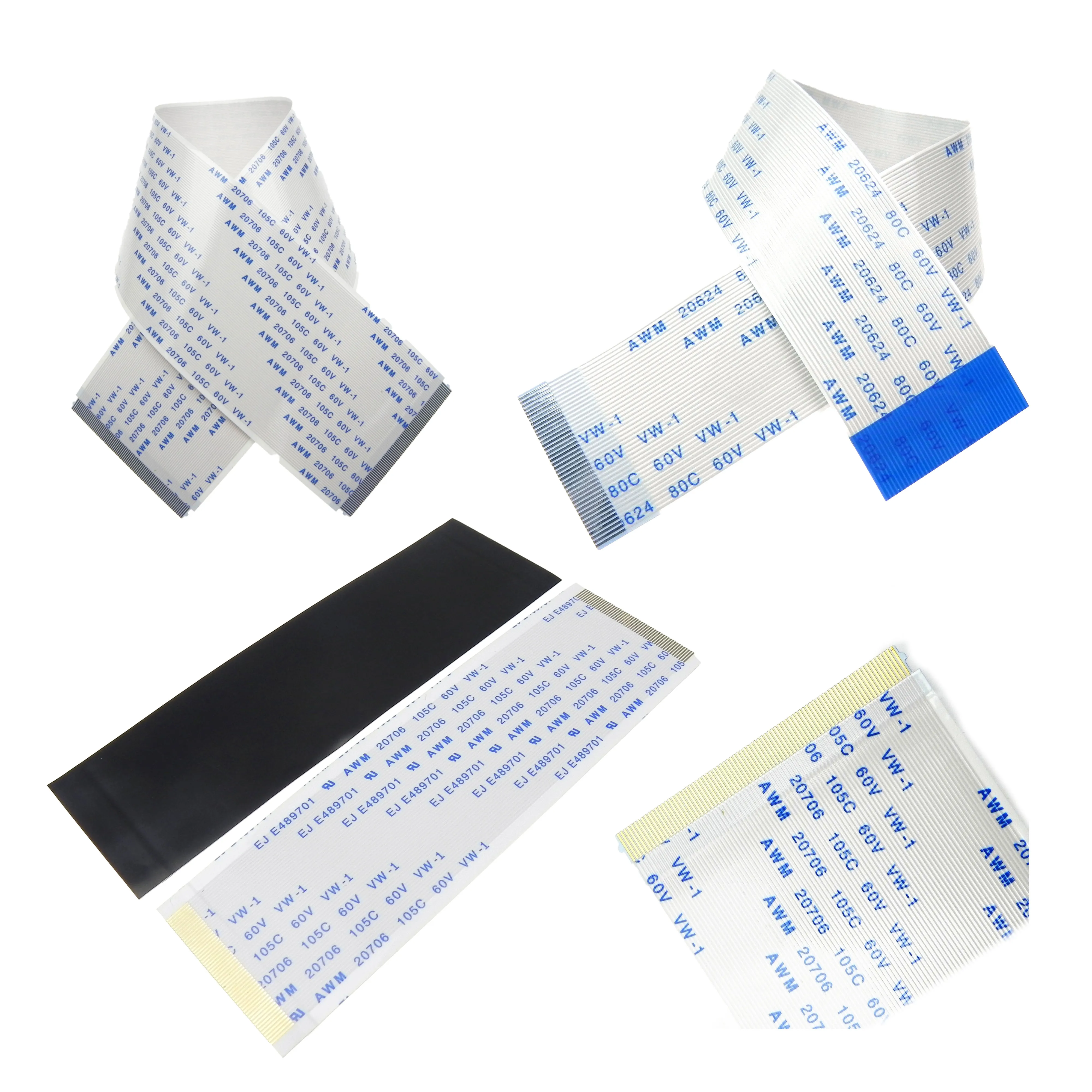 Customize Pin 0.5/1.0mm Pitch AWM 20624 80C 60V VW-1 Flexible Flat FFC Ribbon Cable