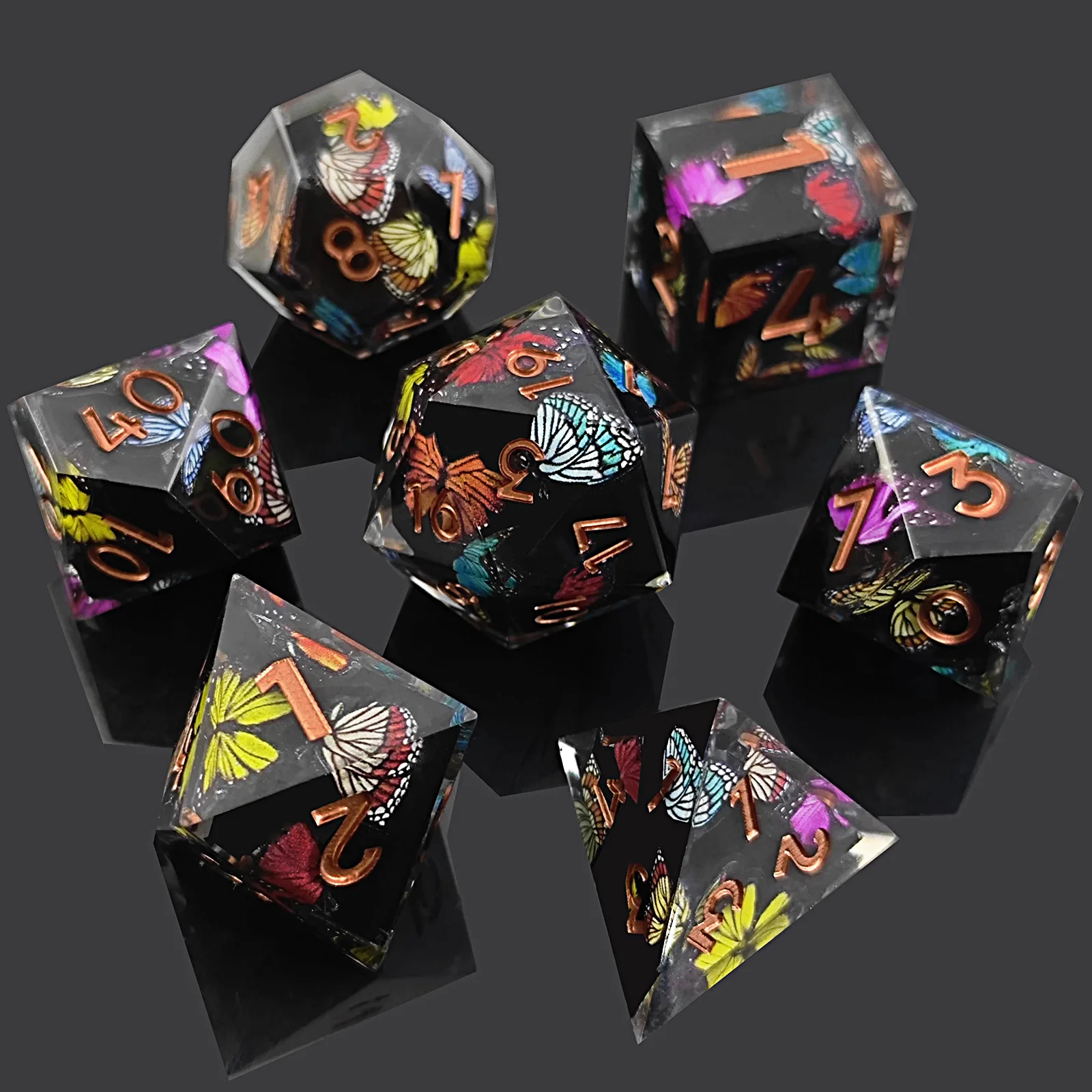 Handmade 16mm DIY Polyhedral RPG DND Set New Style Gold Flash Resin Dice Core Square Edge Metal Board Game Players Custom