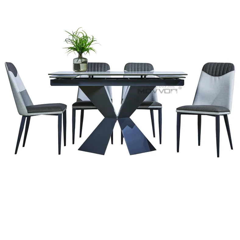 Metal Feet Dining Table Set with two side extension Ceramic glass top  extendable Dining table