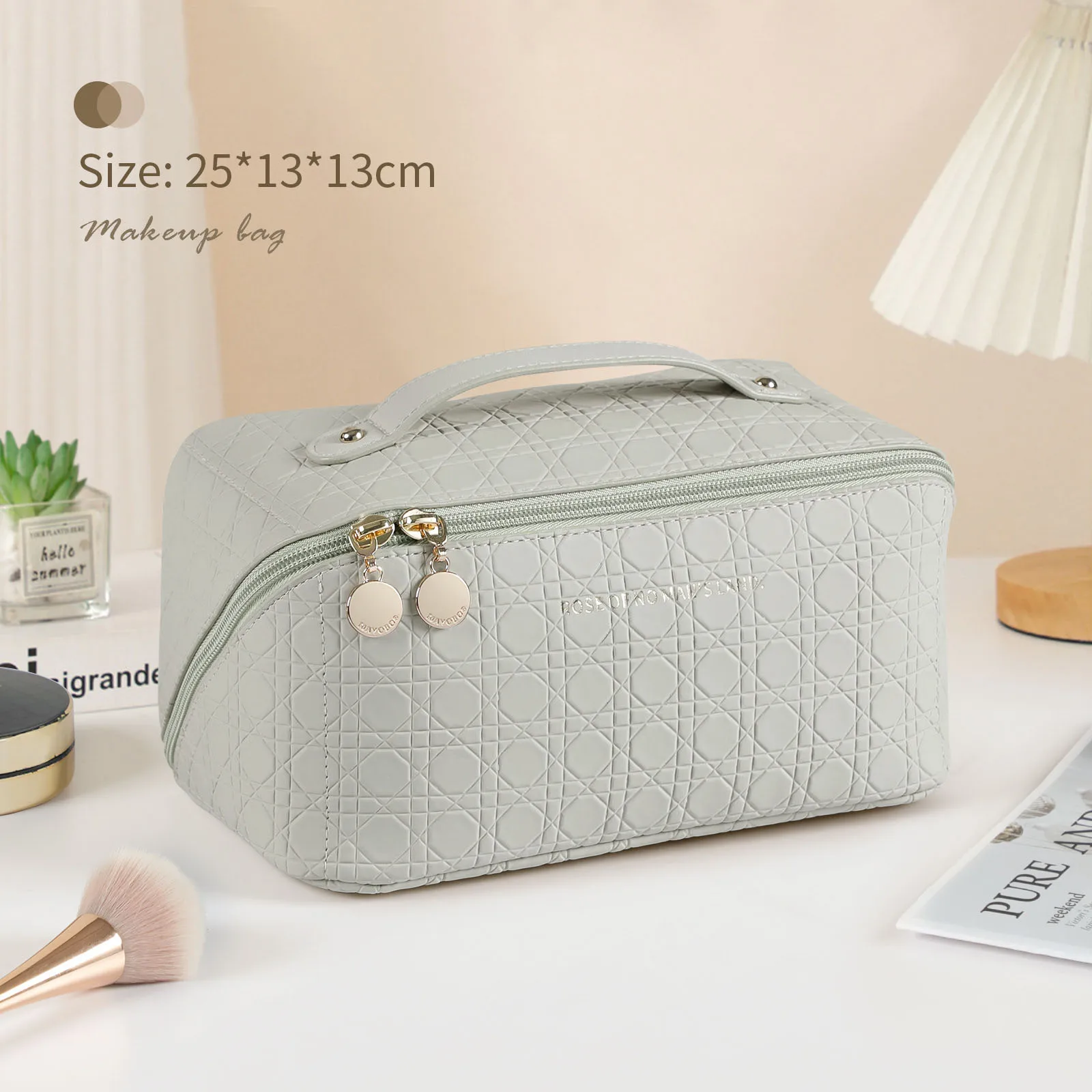 Ins style large capacity pillow makeup bag PU leather portable makeup bag cosmetic case storage bag