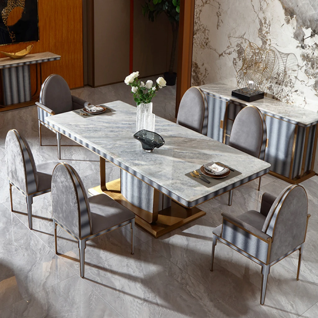 Hot selling dining room set Fen di benley style crocodile leather gold metal luxury dining chair dining table set series