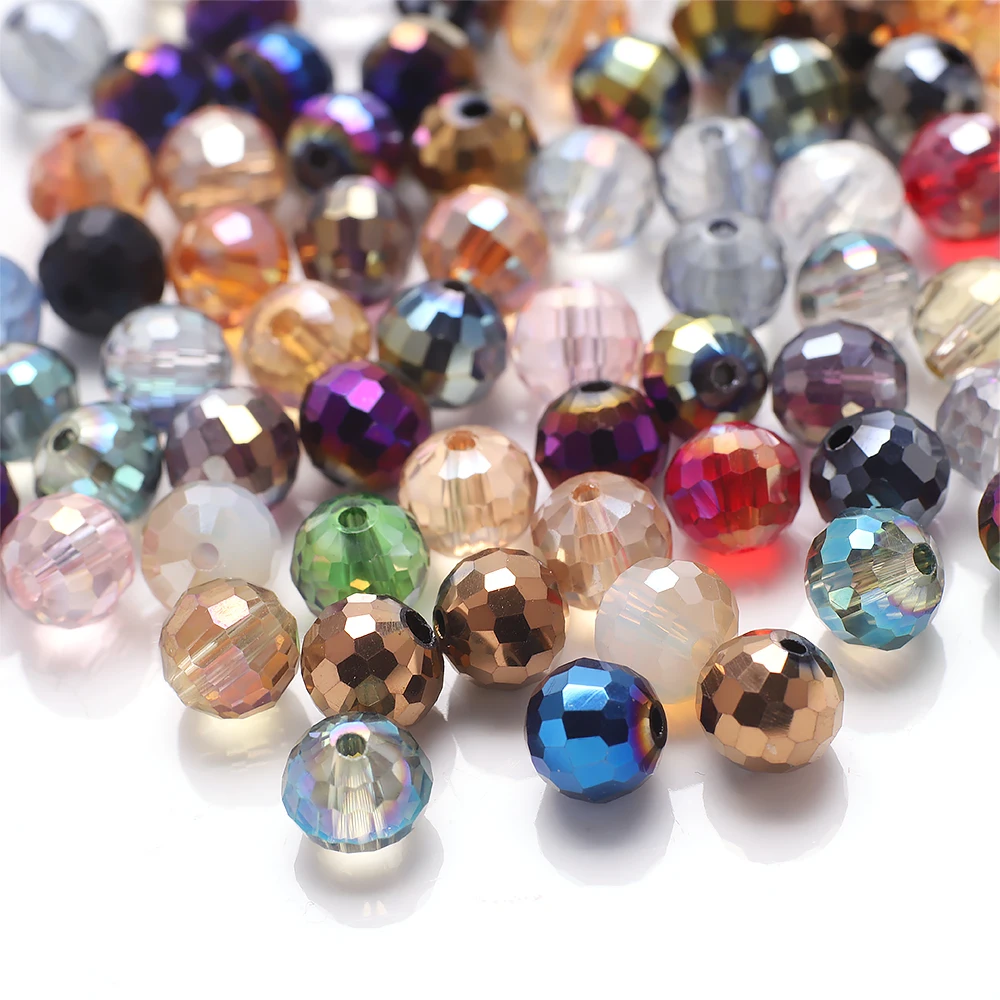 Zhubi 10/12mm Faceted Round Glass Beads Metallic Colors Crystal Beads For Jewelry Making DIY Handmade Bracelet Charm Pendant