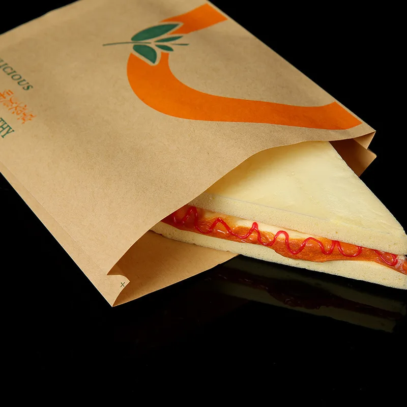 New Disposable Oil-Proof Food Meat Sandwich Pancake Hand-Grabbed Snack Packaging Kraft Paper Bag