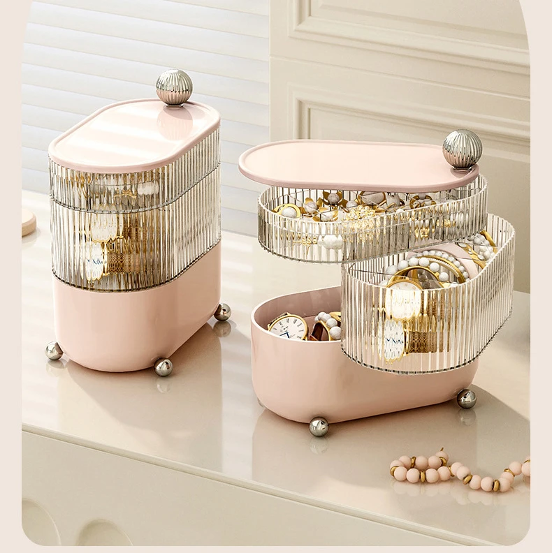 360 Degree rotating cosmetic storage boxes for dressing table organizer plastic desktop storage box makeup organizer