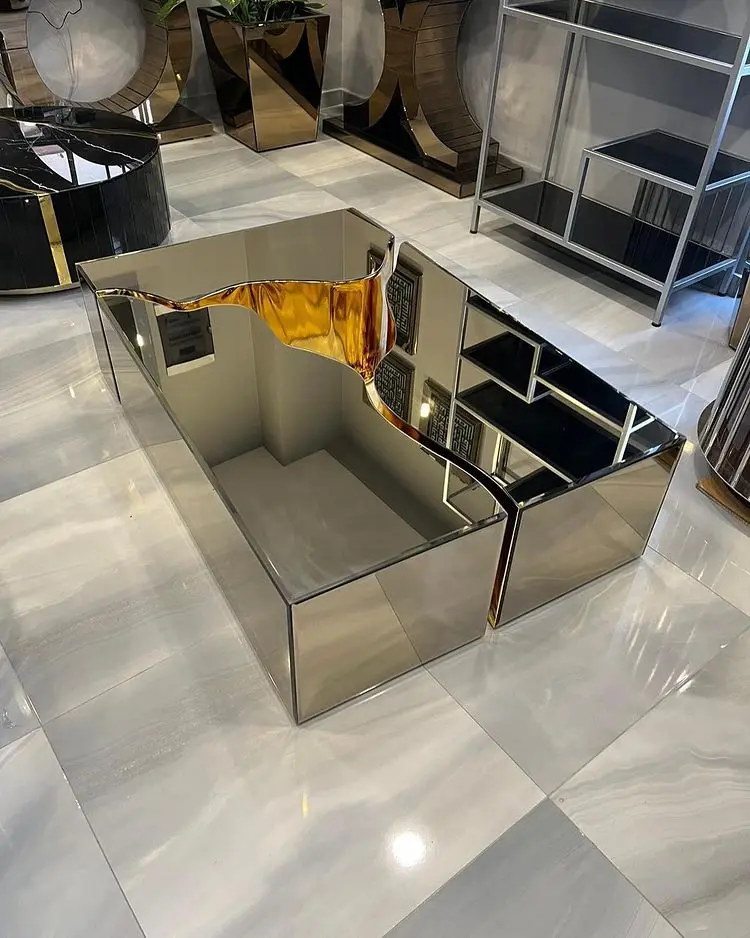 2023 Cracked Three in One  Mirrored Coffee Table Center Table Home Decor Furniture Sofa Muebles Meubles Mobles Moebles Mebles