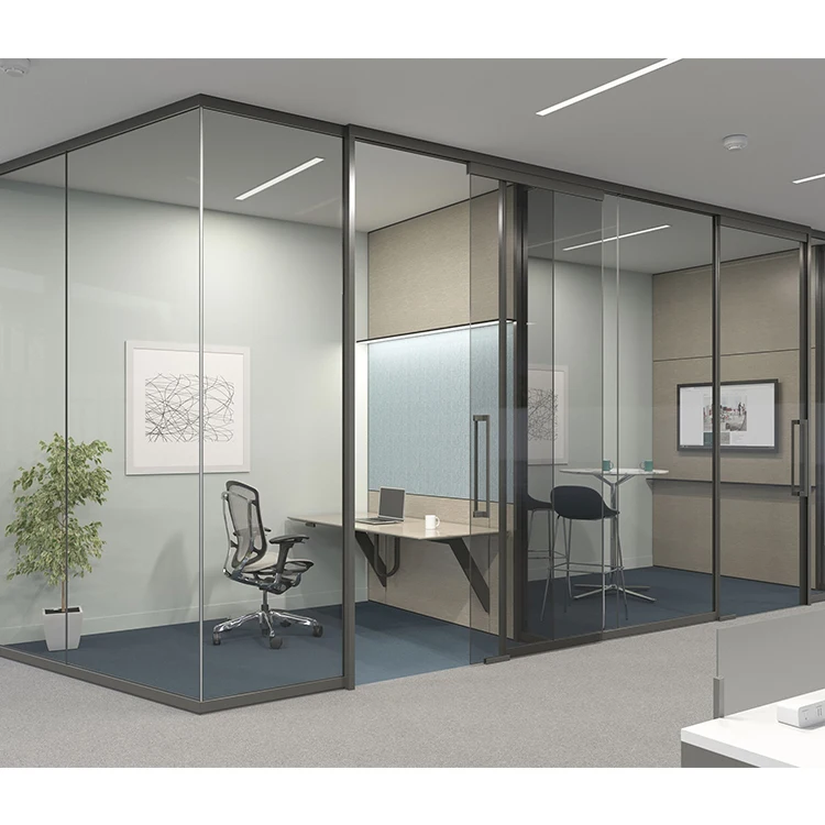 Высокое качество офисное одиночное стекло конфиденциальность офис изготовление на заказ интерьер стеклянная перегородка алюминиевая рамка стеклянные перегородки стены