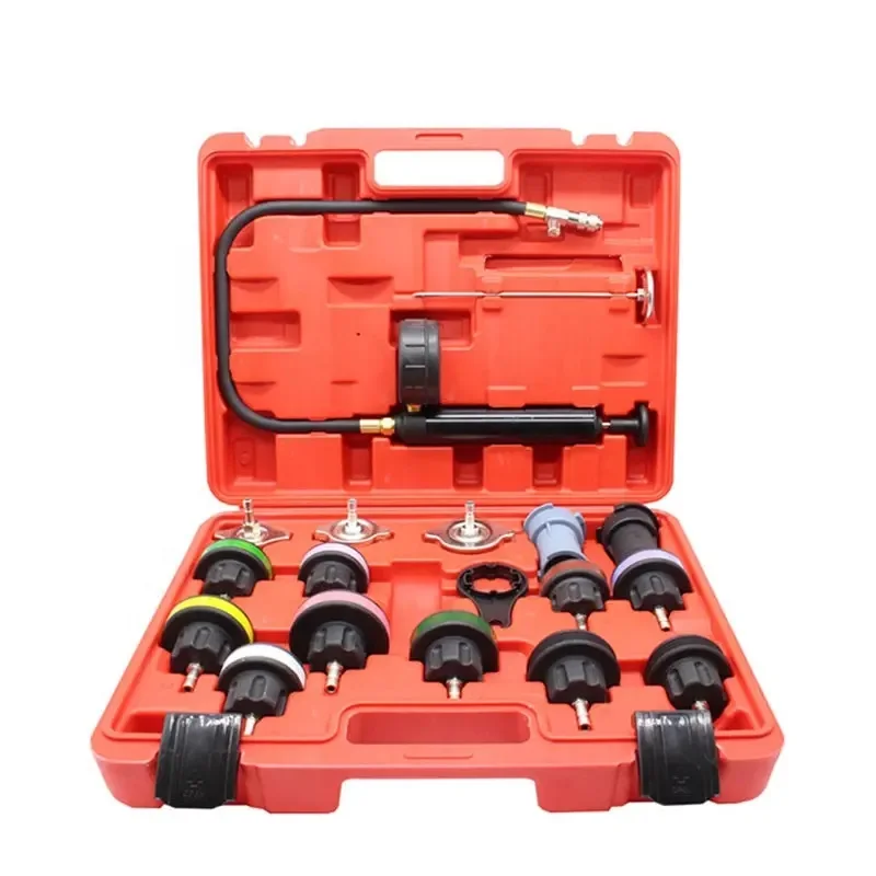 Good quality Universal 18 pcs Water Tank Pressure Tester kit radiator water tank Leak Detector For Auto Repair