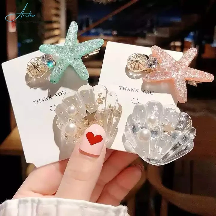 South Korea INS holiday wind sea starfish hair clip set diamond super flash clip temperament bangs hair clip headwear